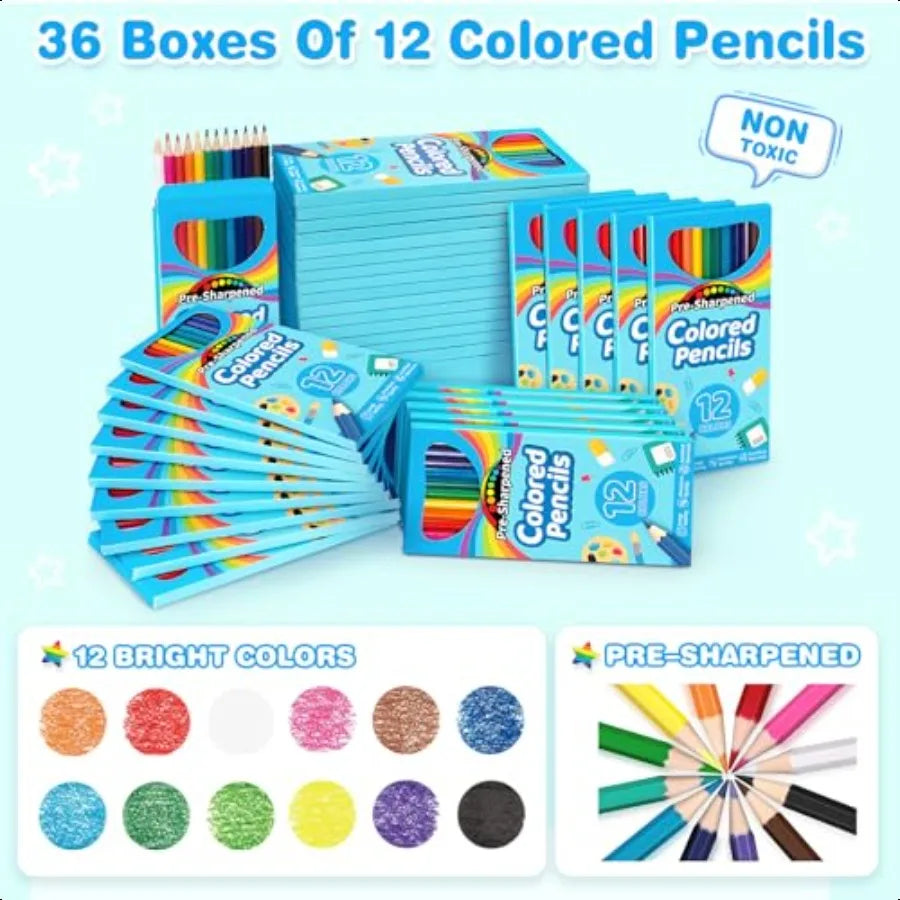 432 count colored pencils bulk for 36 packs presharpened coloring in 12 colors school plies teachers ideal bac - united