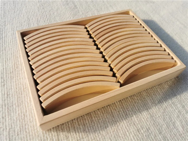 New beech wood arch stacking blocks rainbow bending wooden building timber toys set for kids creative play - nature