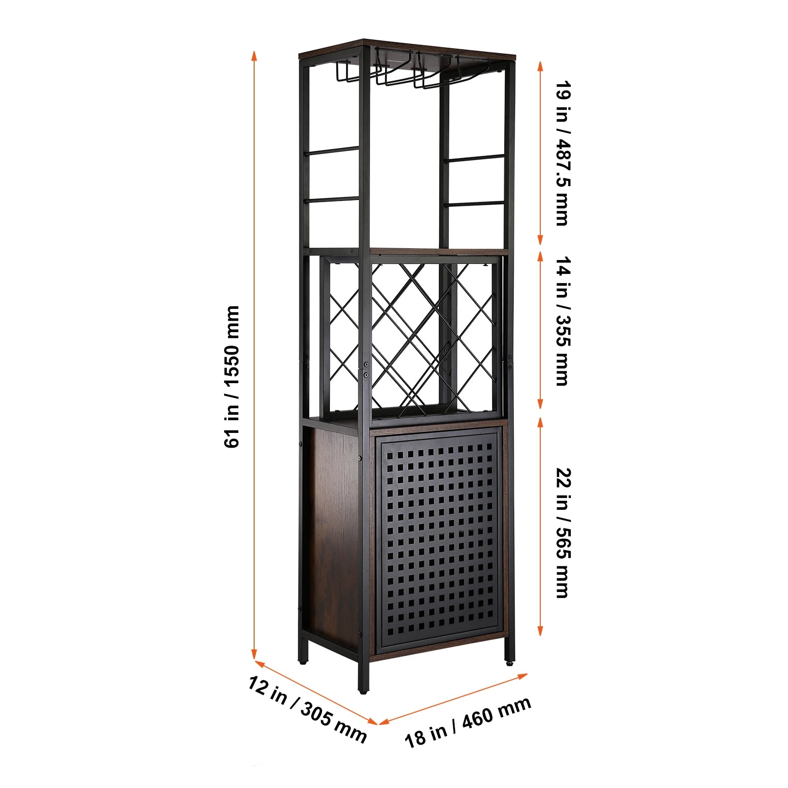 Vevor wine bar cabinet table for liquor & glasses freestanding farmhouse wood natural - 18x61x12inch / united states