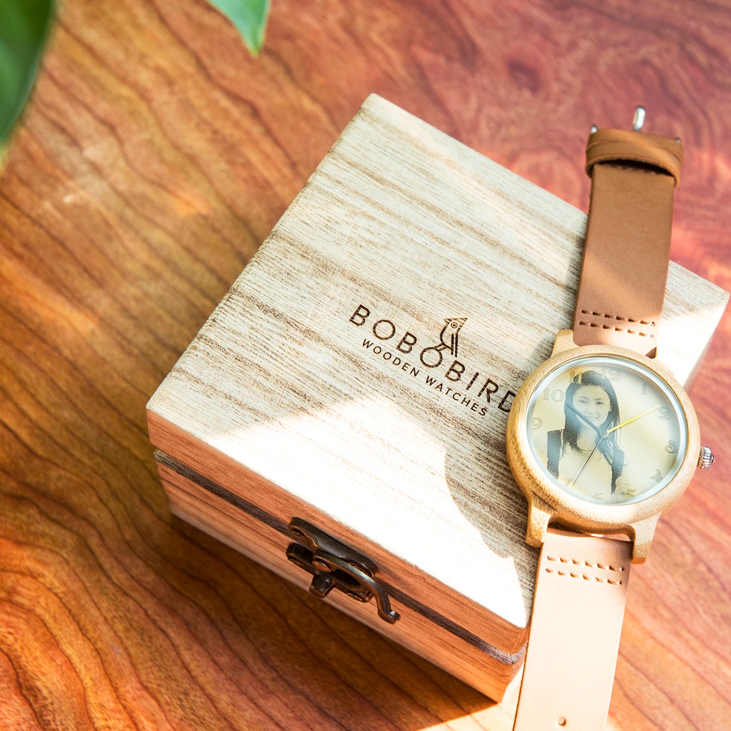 Bobo bird custom wooden watch personalized photo couple fashion casual gift for him anniversary present support