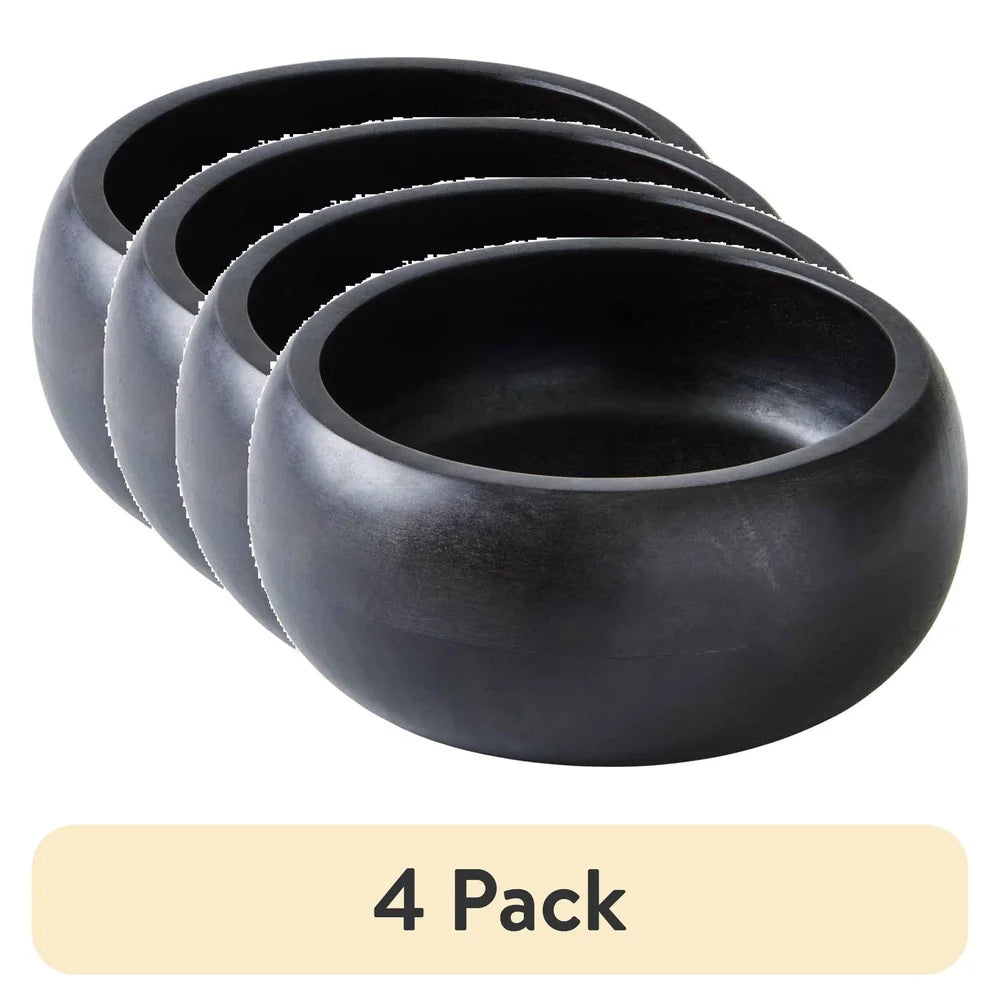 4 pack medium wood serving bowls lightweight scratch resistant elegant black finish perfect salads fruits snacks ideal