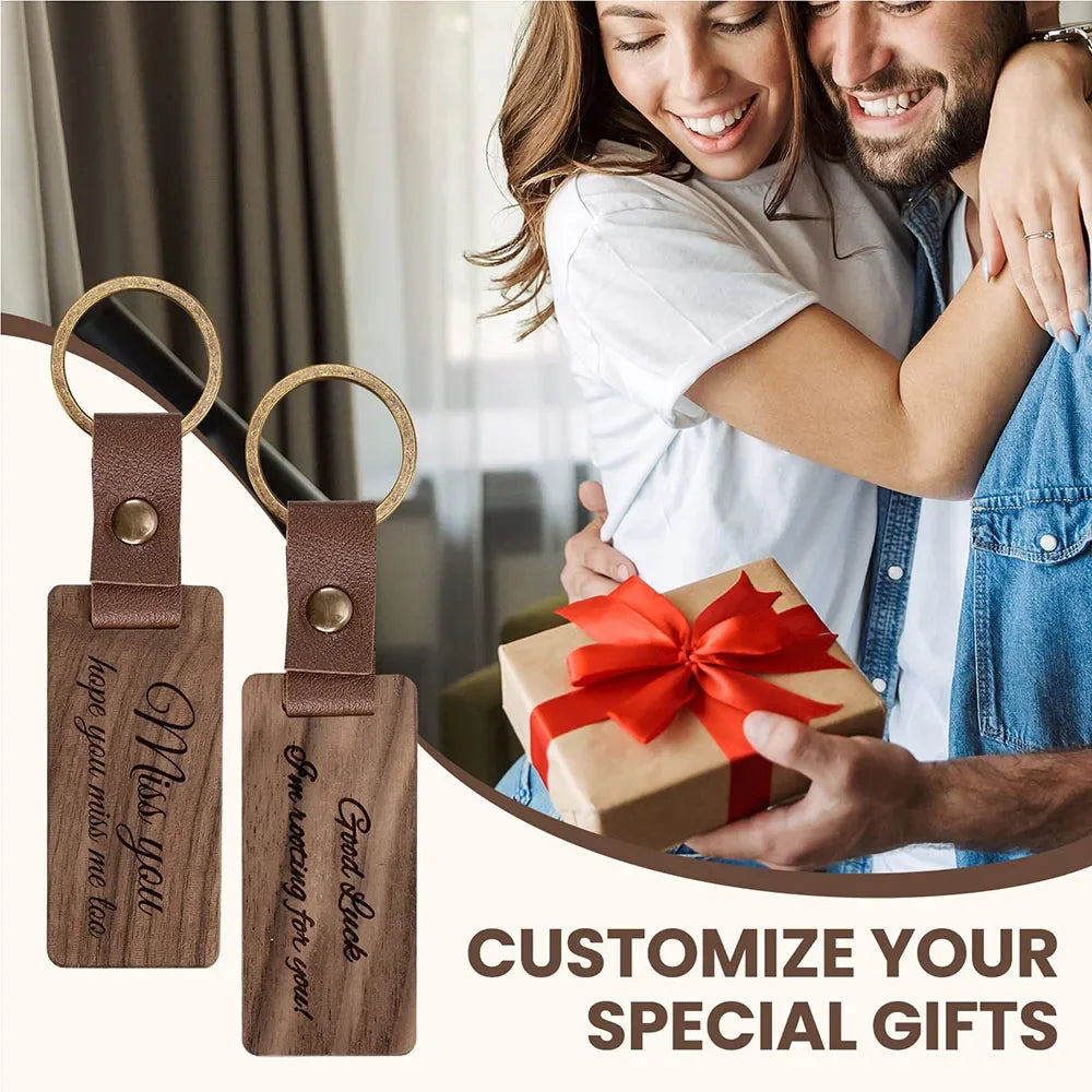 1/3pcs leather wooden keychain free custom solid wood for laser engraving diy key tags crafts christmas gifts - chain