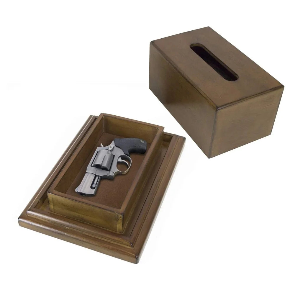 Hidden gun compartment wood tissue box valuables organizer nightstand storage felt-lined security accessory home decor
