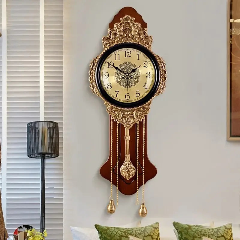 Luxury silent wall clock pendulum wood vintage large living room art decor digital elegant watch modern unusual