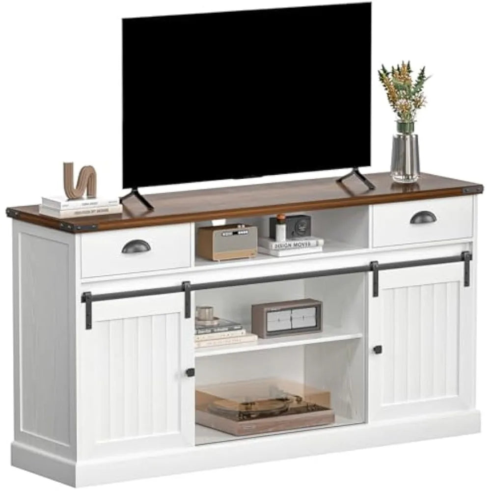 ’65 inch tv coastal style stand with mid-century wood entertainment center and storage cabinets’ - white / united states