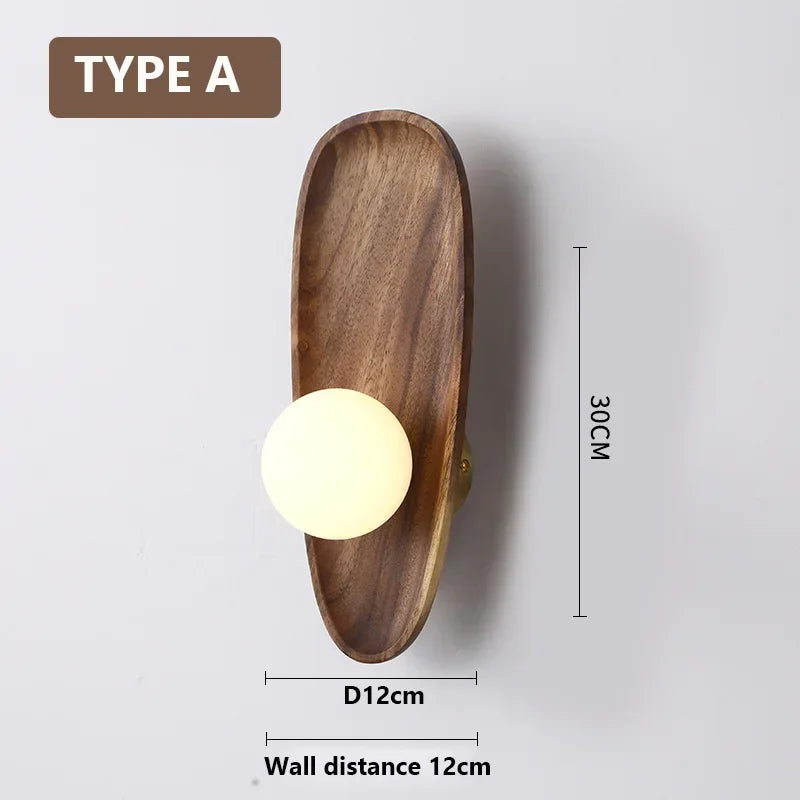Wooden wall lamps vintage living room glass lights doorway hallway lamp for decor fixture led - type a / warm light