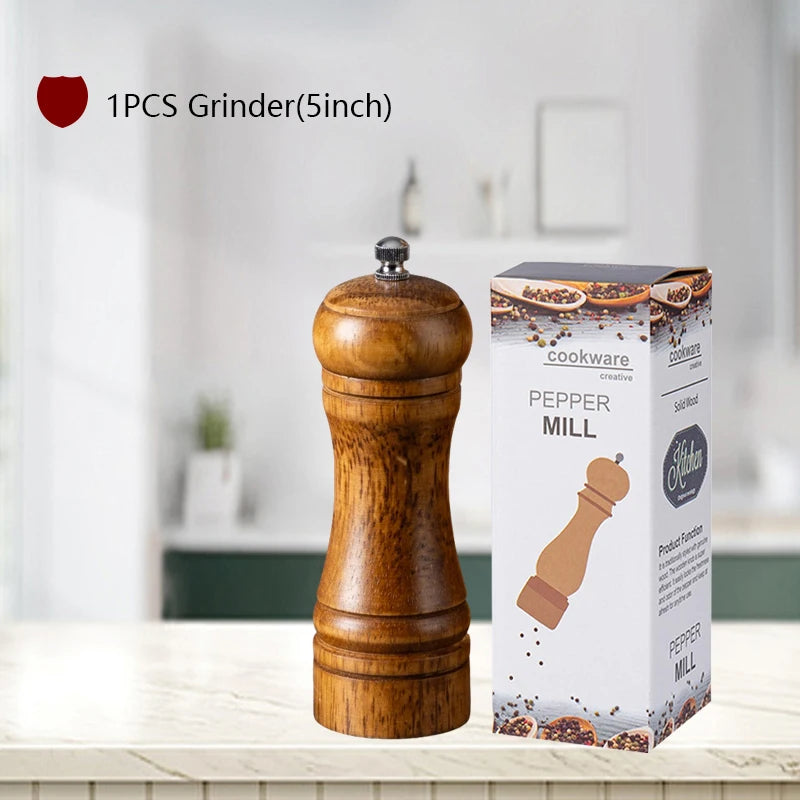 Wxcoo wood salt and pepper grinder cooking spice shakers mills grinding bottle with base kitchen accessories - 5inch-a1