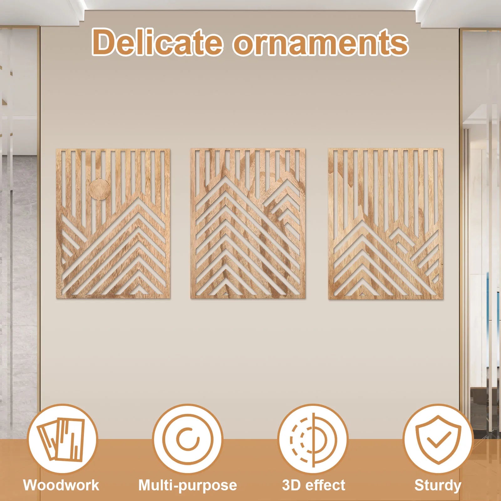 3pcs wood wall art sculpture decor openwork wooden ornament easy to hang timber artwork for home living room