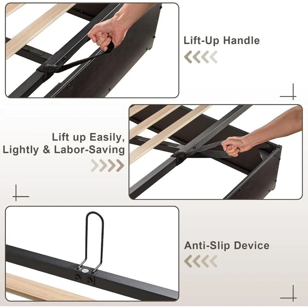 Amerlife king size lift up storage bed frame wooden platform with lifting & charging station no spring box n - united