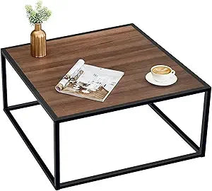 Rustic wood mid century modern coffee table for small spaces simple square low center - walnut / united states