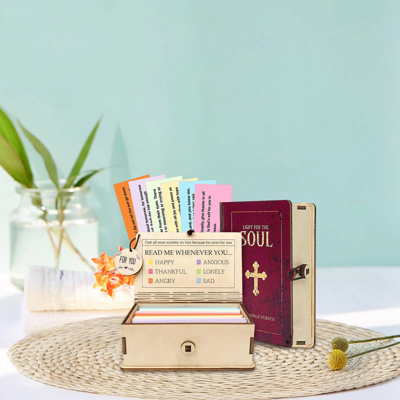 Wooden bible verses box with 150 prayer cards handmade note storage inspirational scriptures for home gathering gift