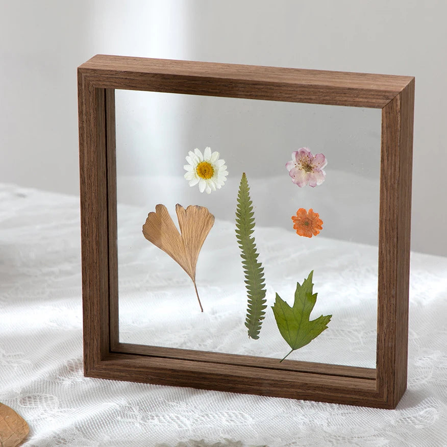 Wooden picture photo frames table display double side pressed flower plant specimen herbarium clip glass frame - dark