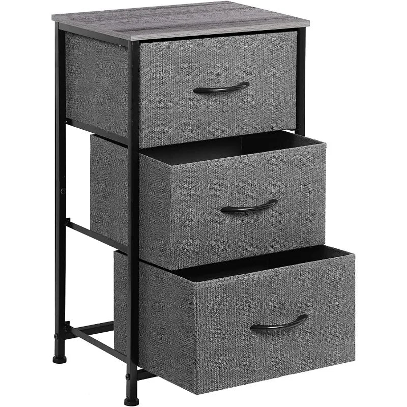 Tall dresser storage drawers stand with 3 removable fabric drawers-organizer unit for bedroom bins withrawers,gray
