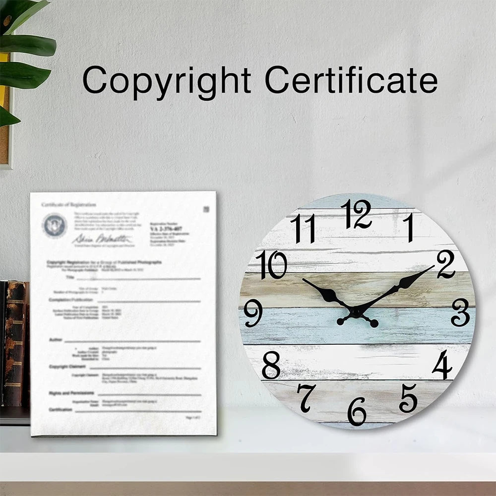 Wall clock 10 inch clockrustic clocks battery operated,silentnon ticking wooden coastal beach for living room bedroom