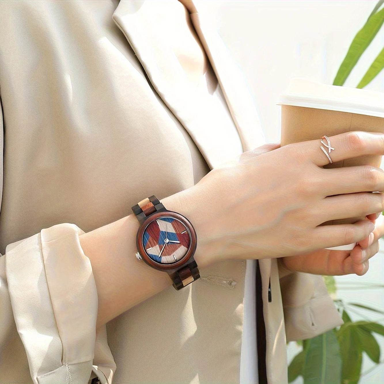 Personalized creative watch multi color dial colorful strap wooden quartz watches for man woman relojes para hombres