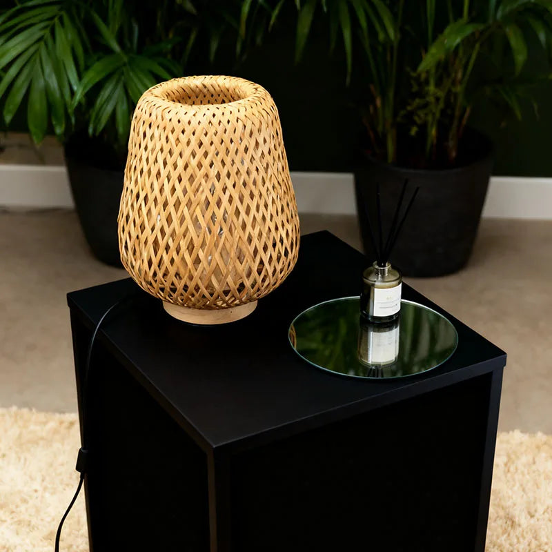 Bamboo table lamp handmade wooden bedside vintage living room decoration night light for bedroom camping desk