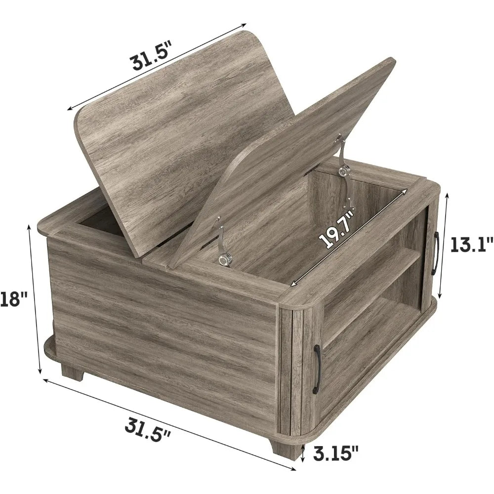 Farmhouse-style square coffee table with storage and hidden compartments for living room - grey / united states