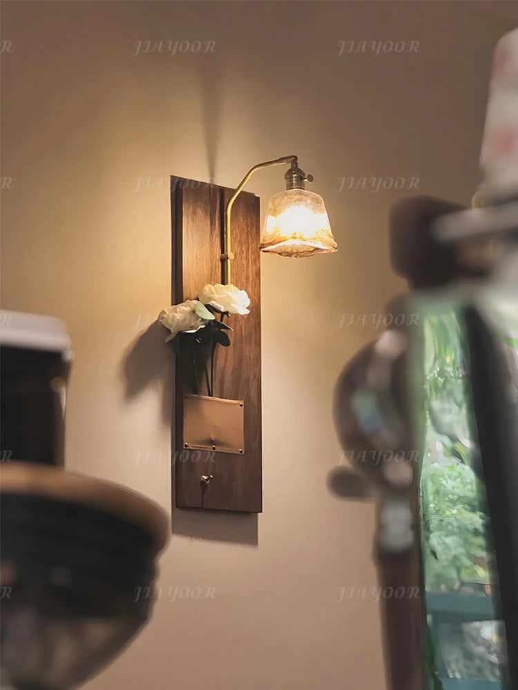 Niche retro home decor living room bedroom bedside hallway homestay coffee shop wooden board wiring free led wall light