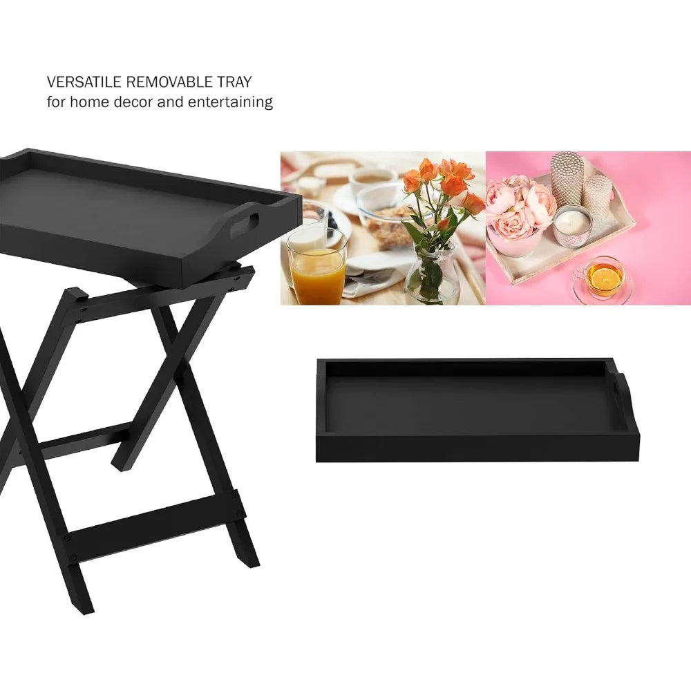 Modern folding tv tray table - sleek side with detachable for serving styling or dining - portable end furniture