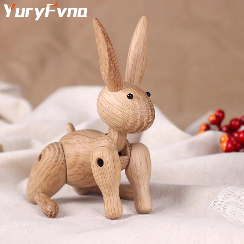 Yuryfvna nordic danish wood carving miss rabbit statue joint puppet decoration home living room decor accessories