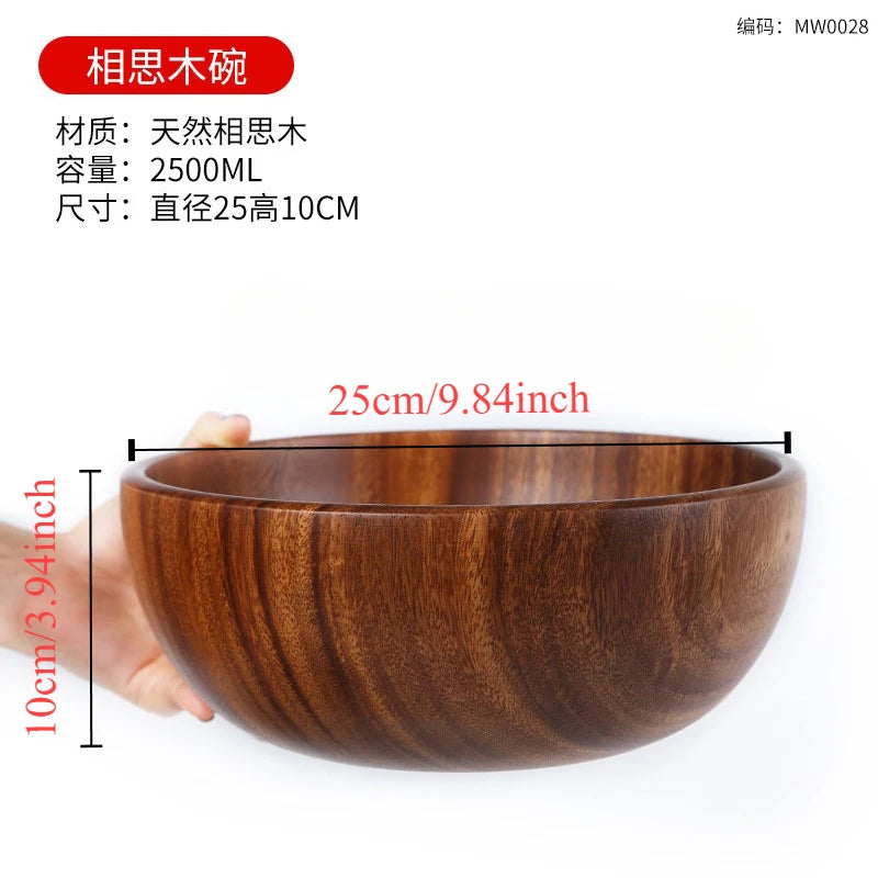 Japanese wooden bowls children drop-proof solid wood large noodle salad ramen bowl vintage household dining room