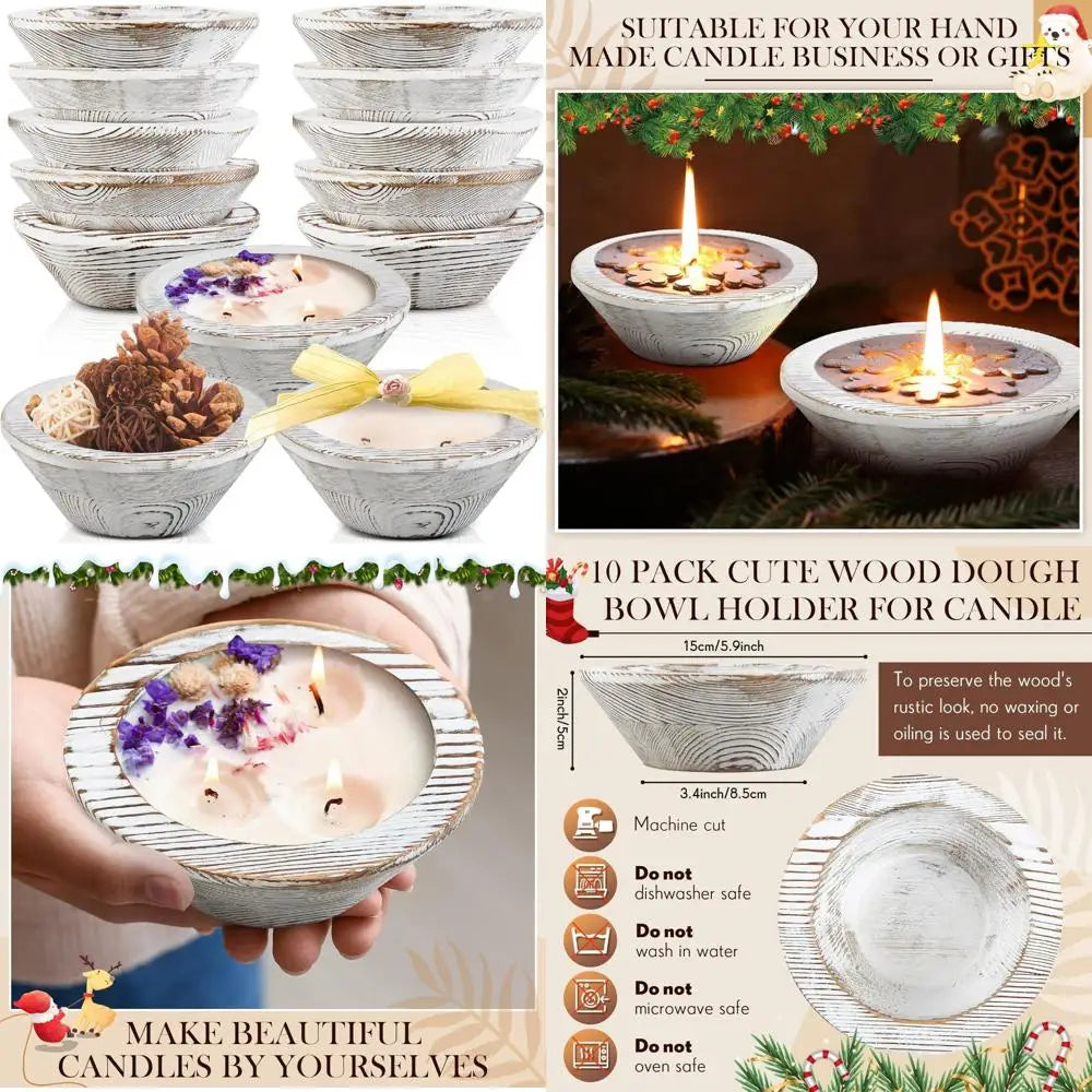 Wooden dough bowls set of 10 for candle making passover vintage round carved wood ideal diy crafts home decoration