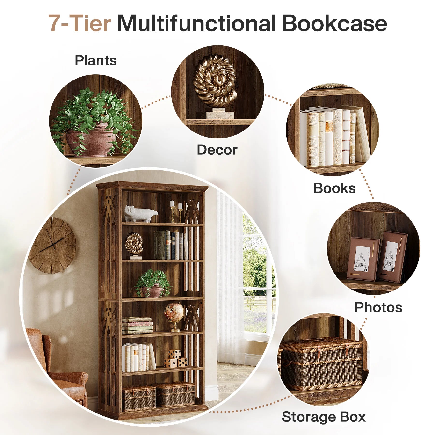 Tribesigns 6-tier bookshelf 75-inch tall bookcase large bookshelves and bookcases freestanding display shelves wood