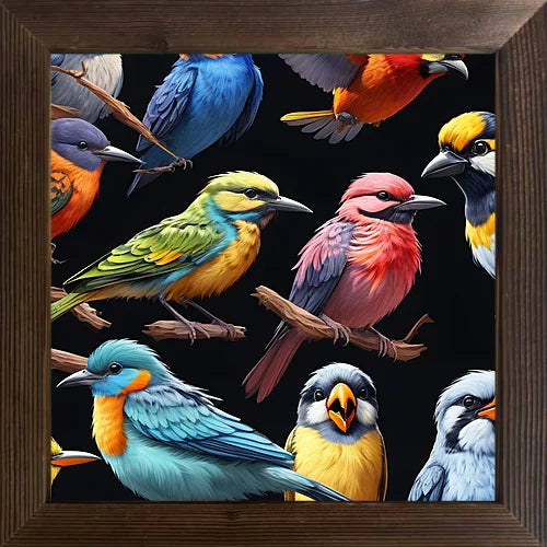 A cartoon-painted bird cool picture case with a wooden frame and oil painting that can be used for classroom festival