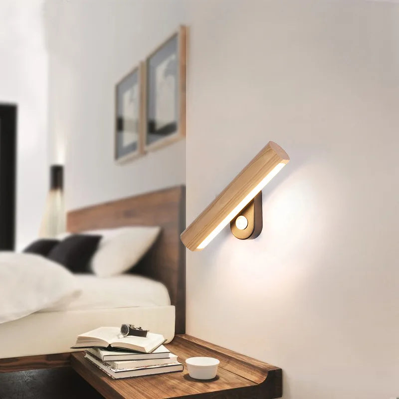 Wood design living room sofa led wall lamps rotatable acrylic lampshade interior sconce light bedroom reading lustre