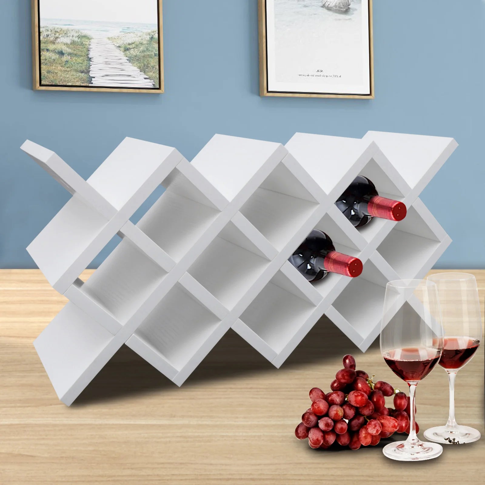 Modern detachable wood wine bottles rack for 10 bottles,wall-mounted holder,free standing storage and display - united