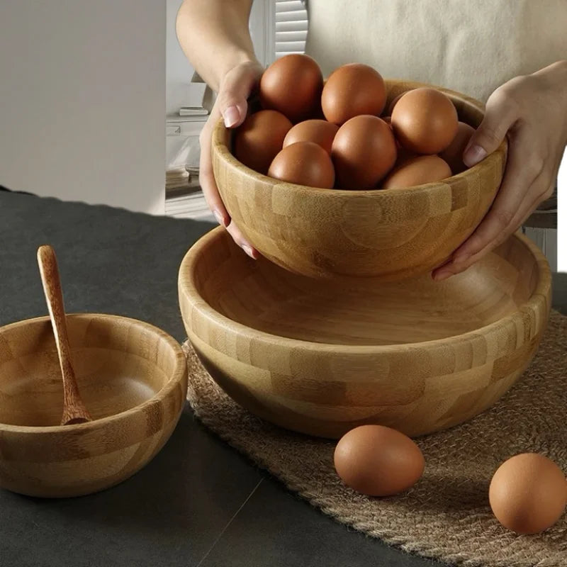 Natural bamboo bowl handmade household large ramen salad kneading basin wooden tableware