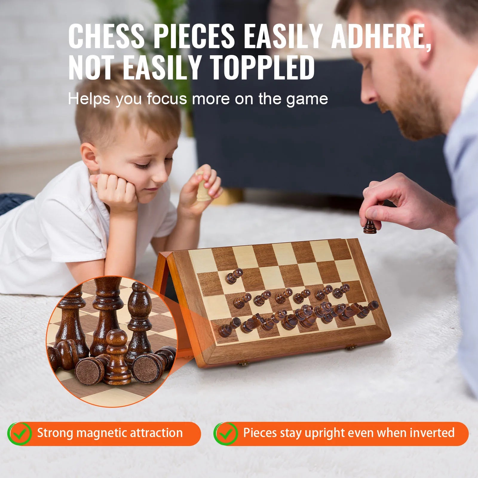 Succebuy 15inch magnetic wooden chess set 2-in-1 checkers game folding board games for adults kids 2 queens port