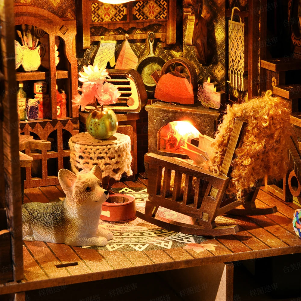 Book nook kit my puppy family diy wooden puzzle bookshelf insert decor dollhouse model bookend building home decoration