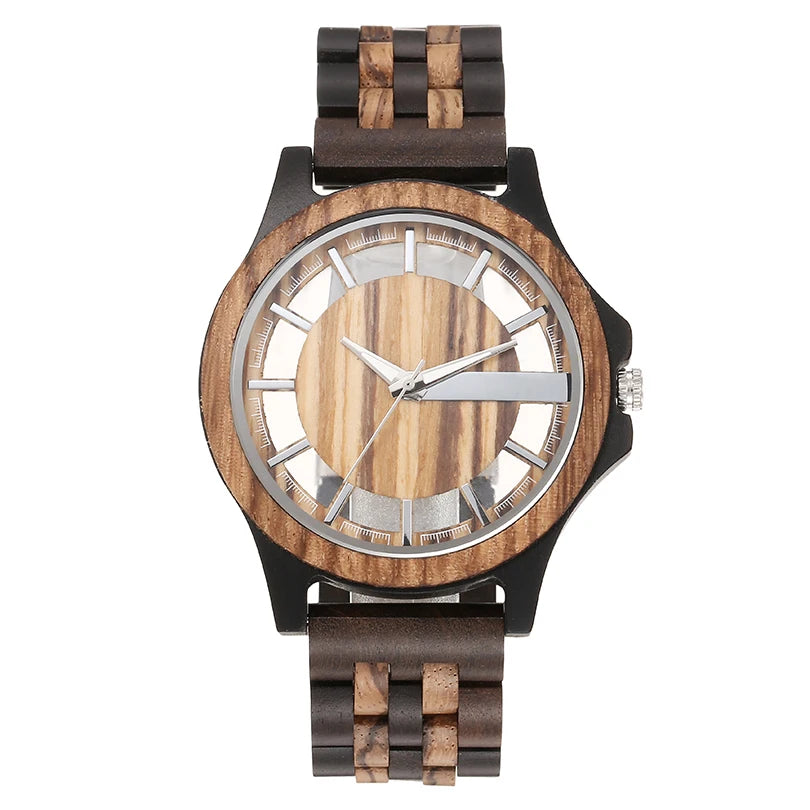 Natural bamboo wood watch for men full-wooden hollow case band watches man quartz wristwatch real wooden clock male