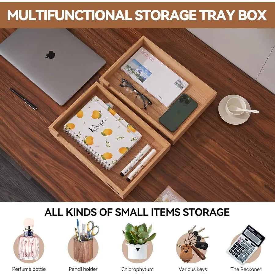 Wood desk organizer set of 2 stackable paper tray desktop document storage wooden letter trays for home office