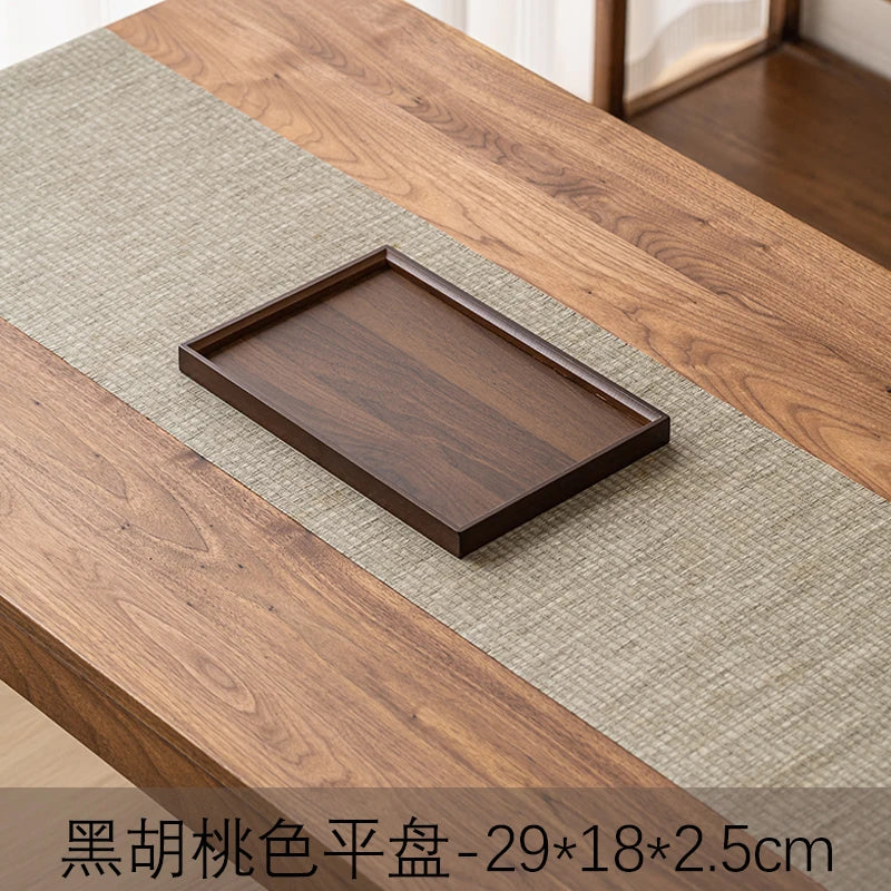 Large size rectangular bamboo wood tea tray display plate walnut color set cup storage handle home use japanese sle