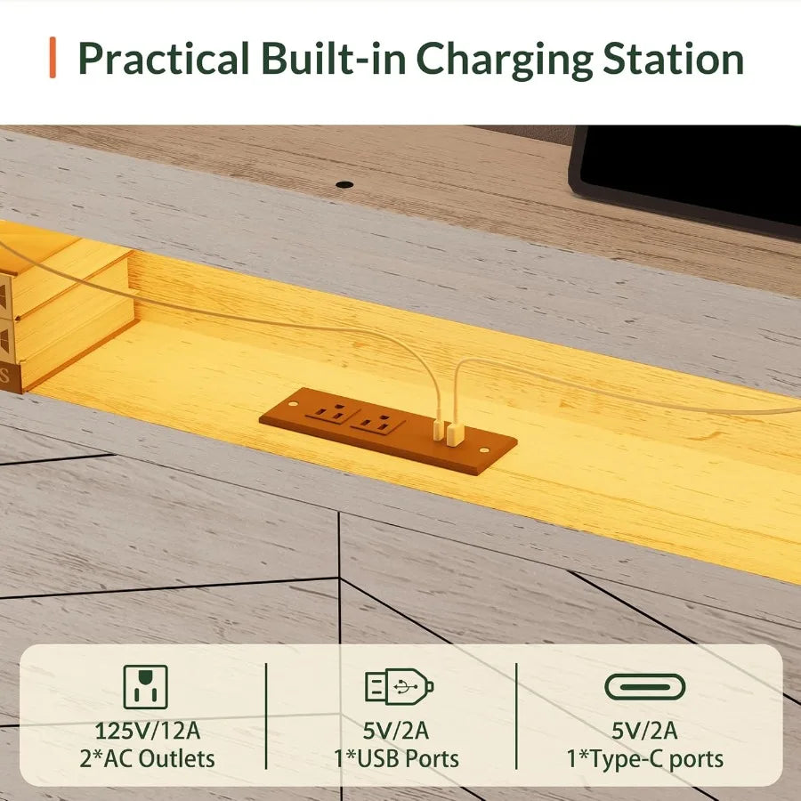King size bed frame with 2 storage drawers and headboard wooden platform led lights charging station easy as - united