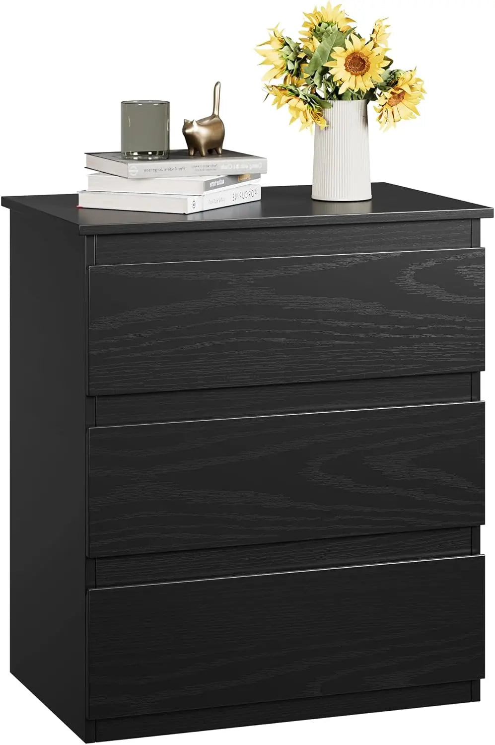 Black nightstand with 3 drawers beside table for bedroom small side storage cabinet drawer night stand fo - united