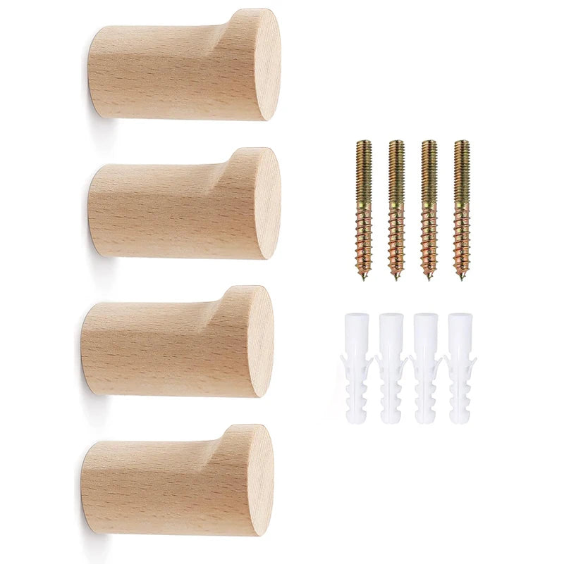 4pcs natural wooden coat hooks wall mounted handmade rustic hat entryway hangers for hanging towels clothes bags