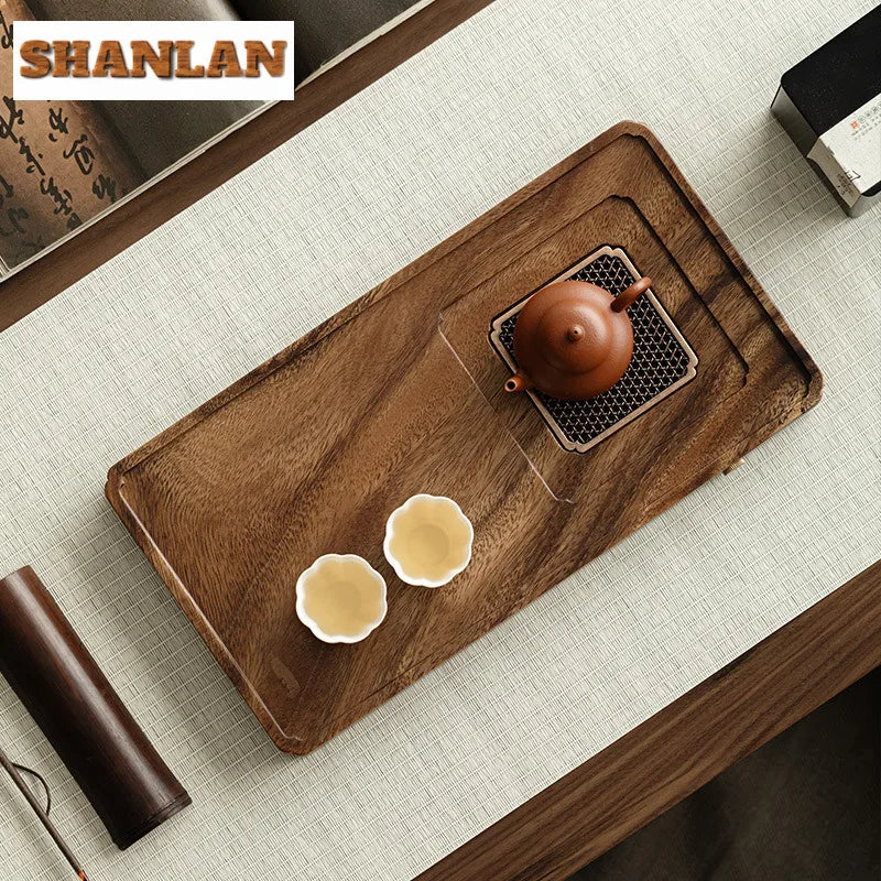 Walnut wood tray rectangle serving chaban chinese kung fu table tea tools coffeeware board drainage water storage