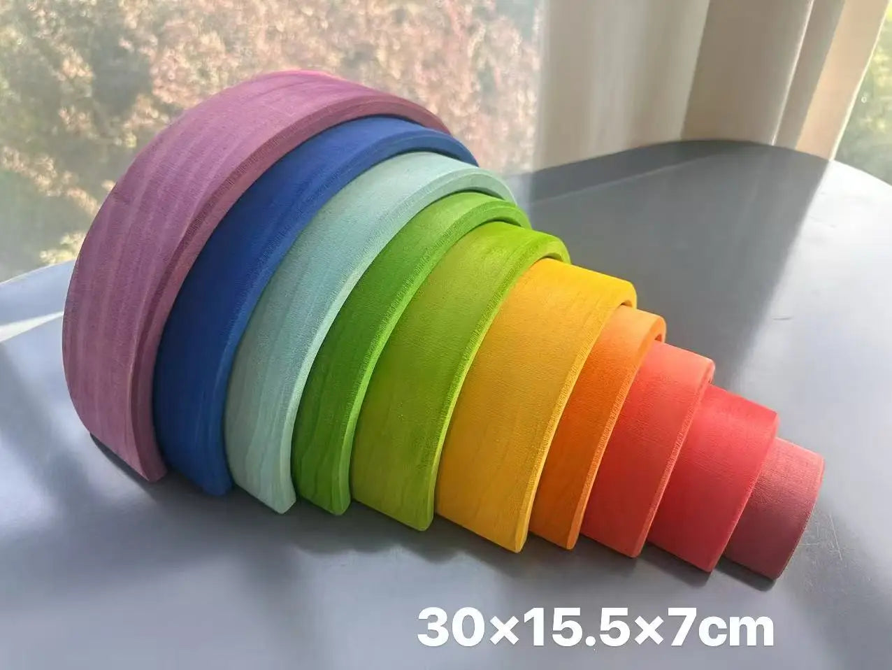 Kids wood rainbow arch stacker pastel building blocks semi-circle balls plate unpaint stacking toys - purple 10 - game