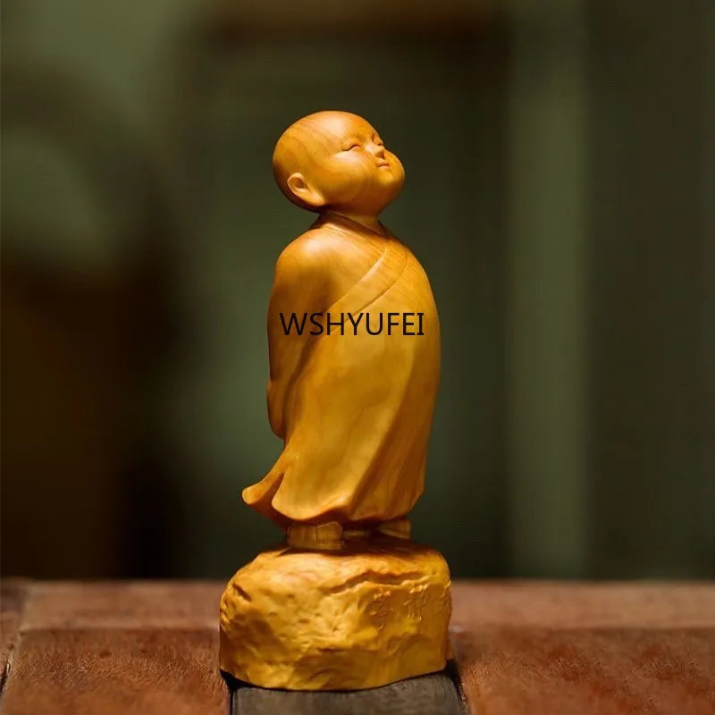 1pcs cliff cypress wood carving zen master solid buddha statue tea pet handheld components car ornaments home