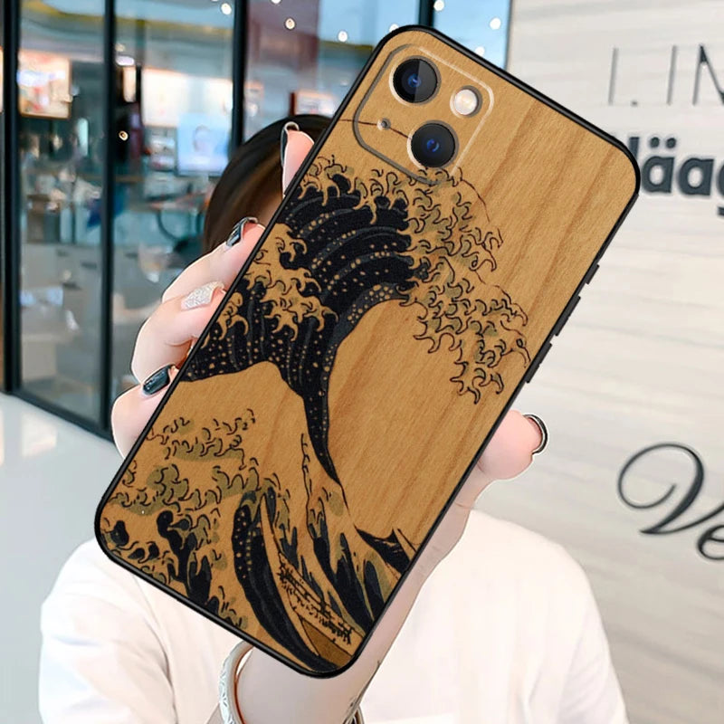 Wolf bike butterfly wood phone case for iphone 13 12 mini 11 14 15 16 pro max plus x xs xr cover shell - ooo857 / 14pro