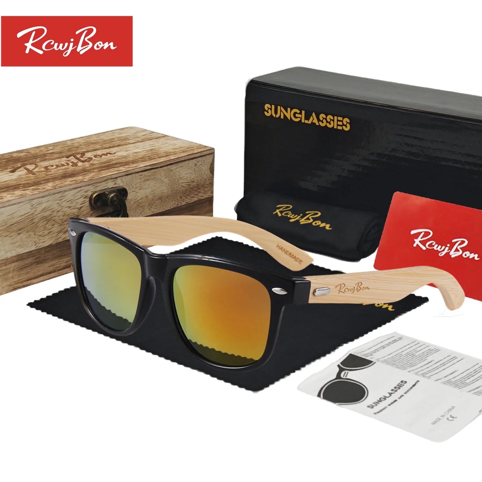 High quality fashion wooden sunglasses for men retro glasses women sunscreen rice nail 2140 - red mercury