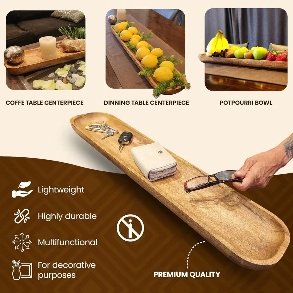 Hand carved wooden dough bowl 30 x 6 3 rustic farmhouse decorative serving tray 5 oz capacity perfect gift for kitchen