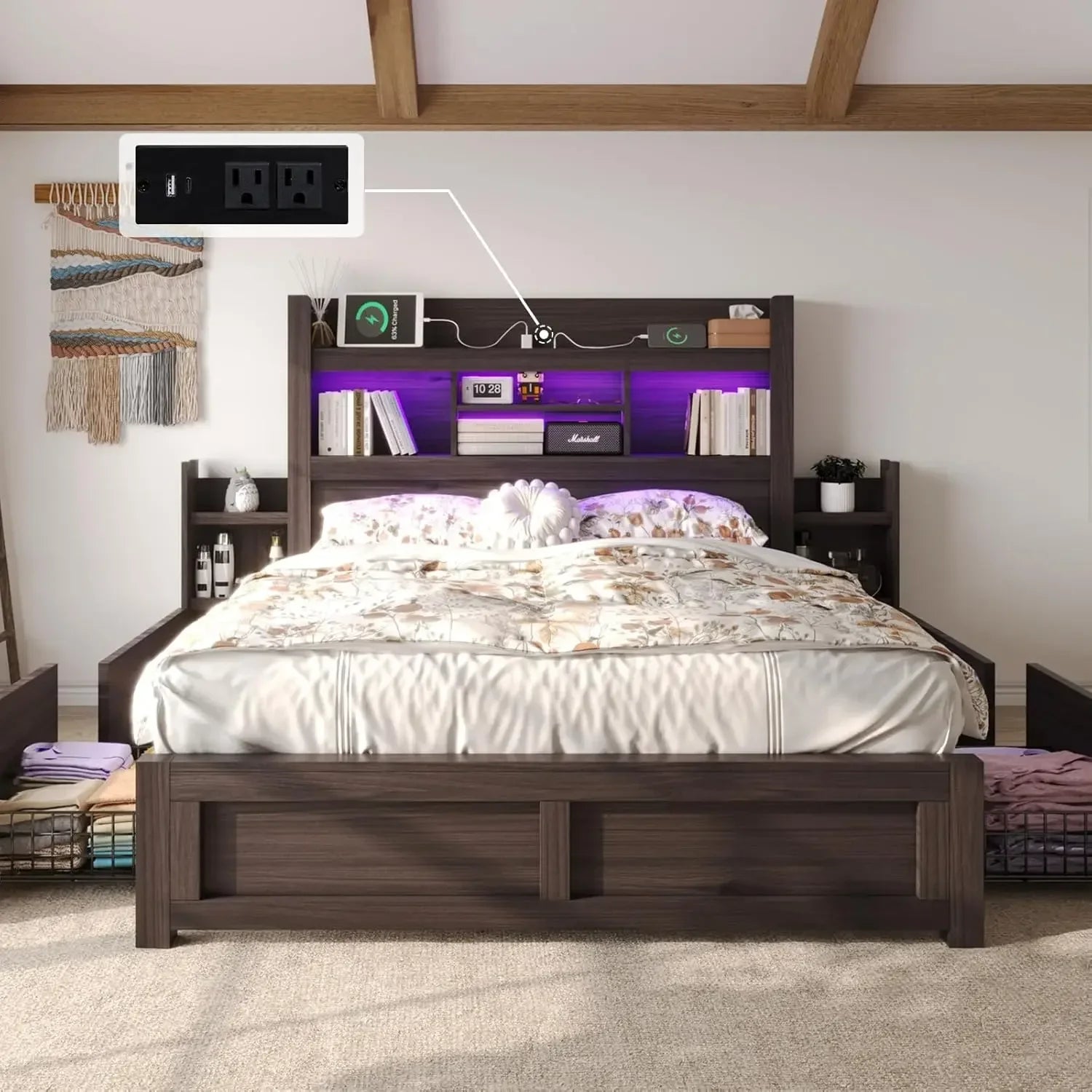 queen-bed-frame-with-49-6-bookcase-headboard-2-bedside-stoage-racks-4-drawers-farmhouse-wood-bed-frame