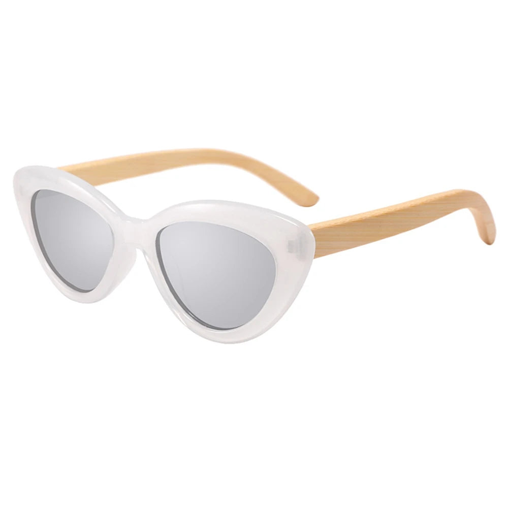 Shinycoco luxury brand cat eye sunglasses wooden legs retro uv protection bamboo wood polarized - white mercury