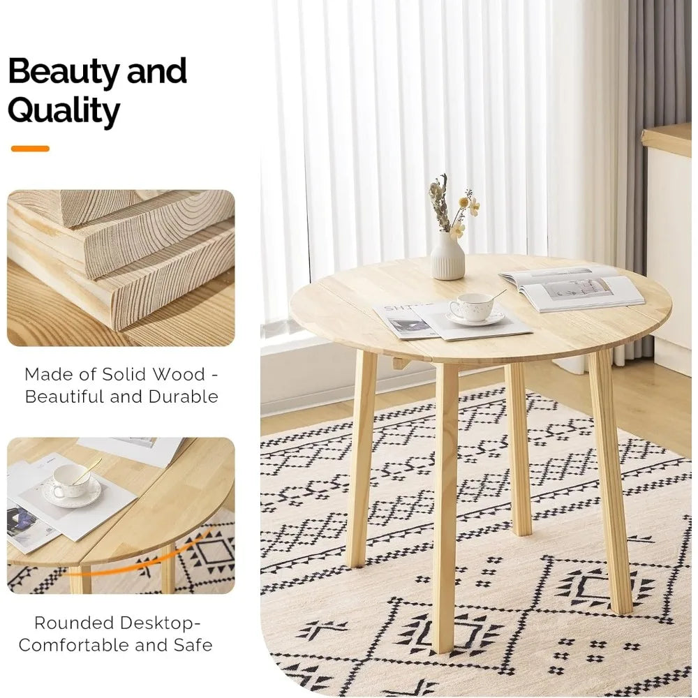 35’’ solid wood folding dining table drop leaf kichen room desk for small spaces kitchen expandable roun - united