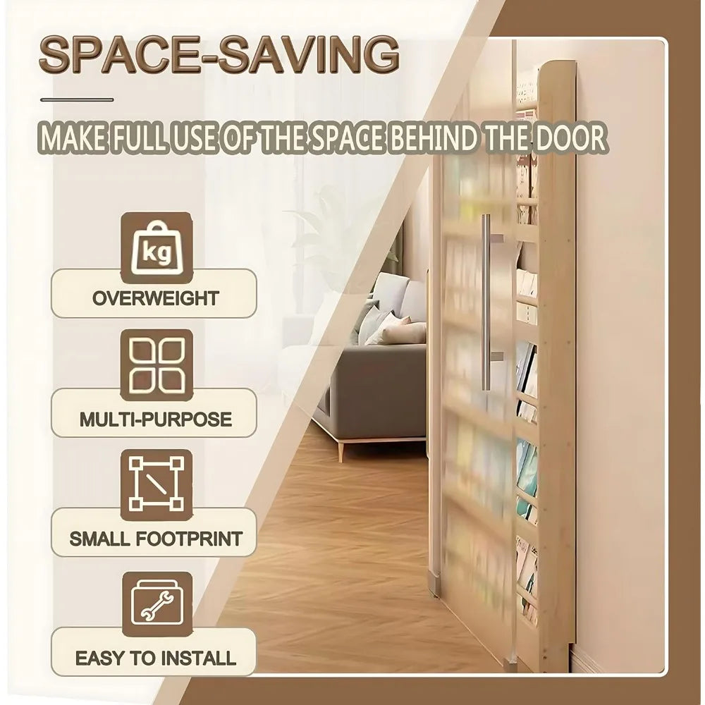 6-tier wooden bookshelf with open shelves behind door storage organizer for books toys and more - united states