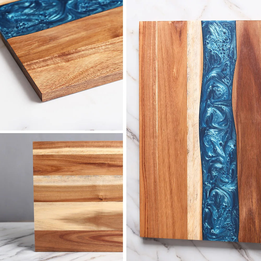Acacia wood resin cutting board kitchen meal prep household fruit meat vegetable tray cheese wooden double-sided - blue